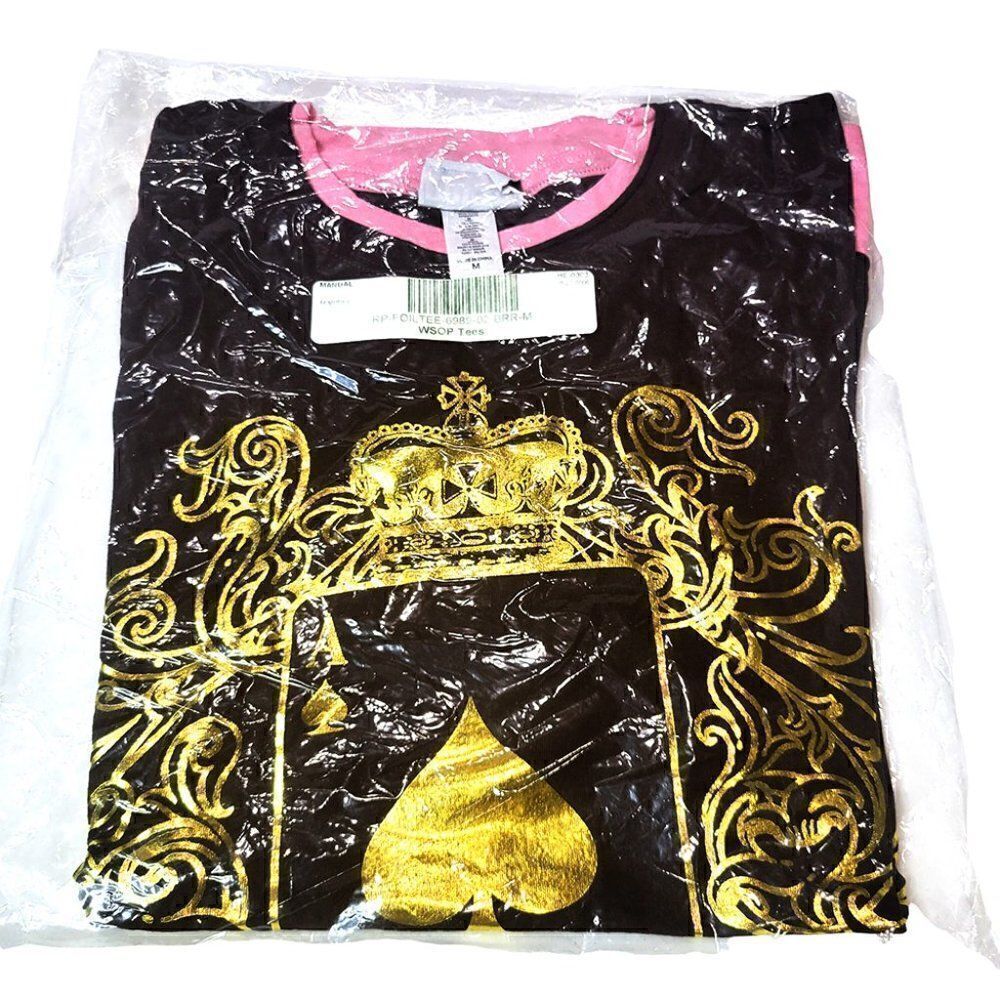 WSOP brown and pink with gold Ace of Spade T-shirt NIB